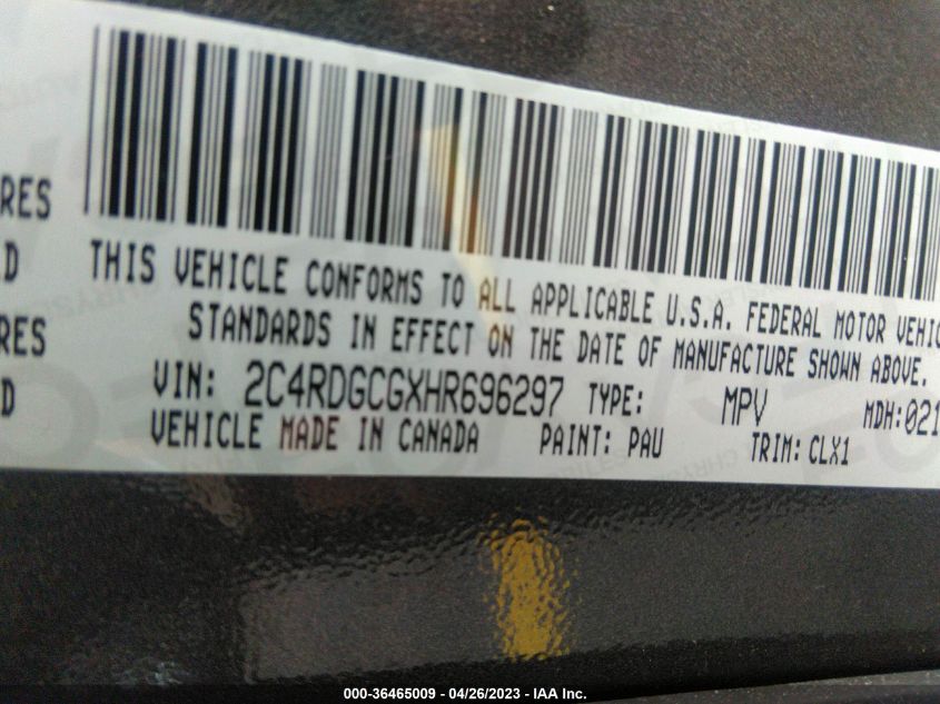 2017 DODGE GRAND CARAVAN SXT - 2C4RDGCGXHR696297