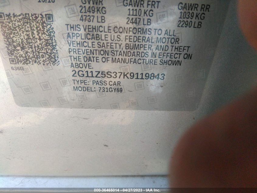 2019 CHEVROLET IMPALA LT - 2G11Z5S37K9119843