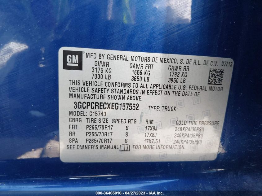 2014 CHEVROLET SILVERADO 1500 LT - 3GCPCRECXEG157552