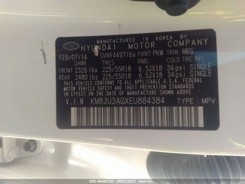 2014 HYUNDAI TUCSON LIMITED - KM8JU3AGXEU884384