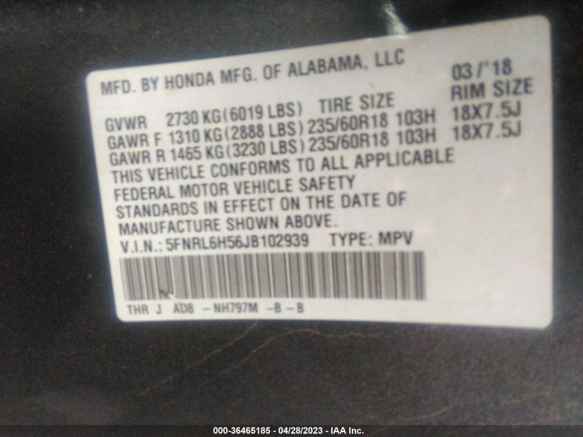 2018 HONDA ODYSSEY EX - 5FNRL6H56JB102939