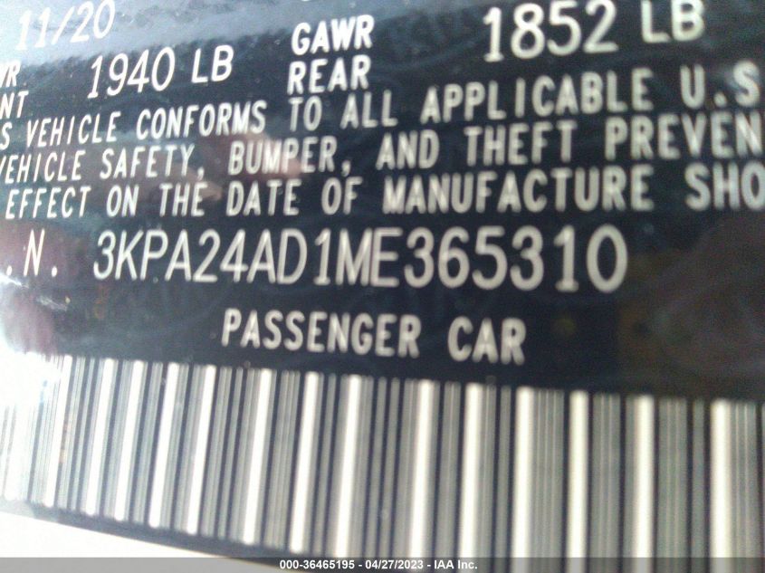 2021 KIA RIO S - 3KPA24AD1ME365310