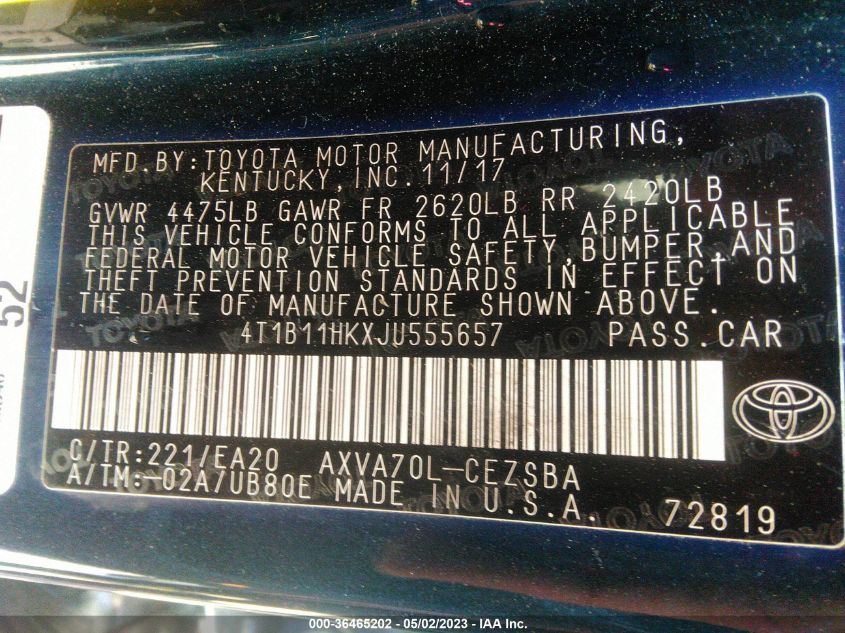 2018 TOYOTA CAMRY SE - 4T1B11HKXJU555657