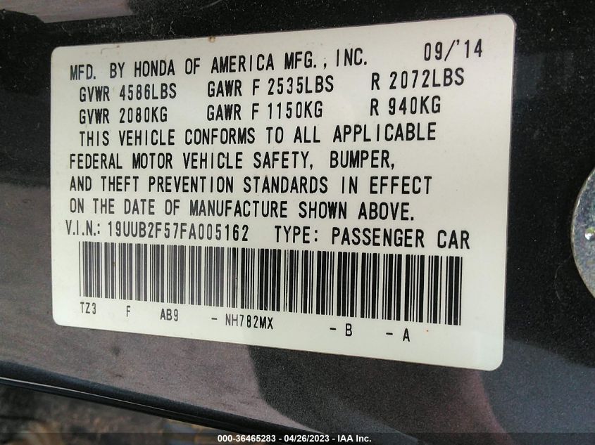 2015 ACURA TLX V6 TECH - 19UUB2F57FA005162