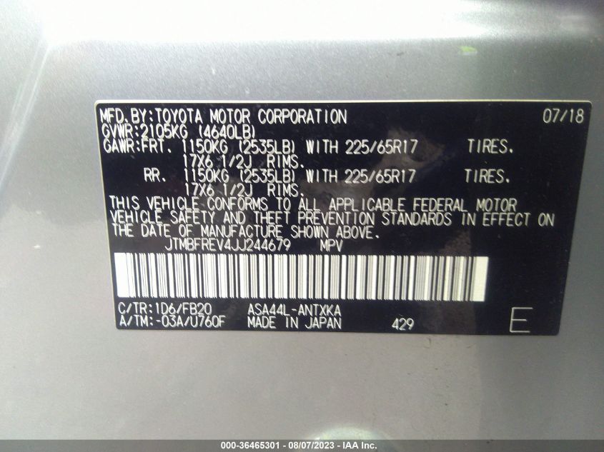 2018 TOYOTA RAV4 LE - JTMBFREV4JJ244679
