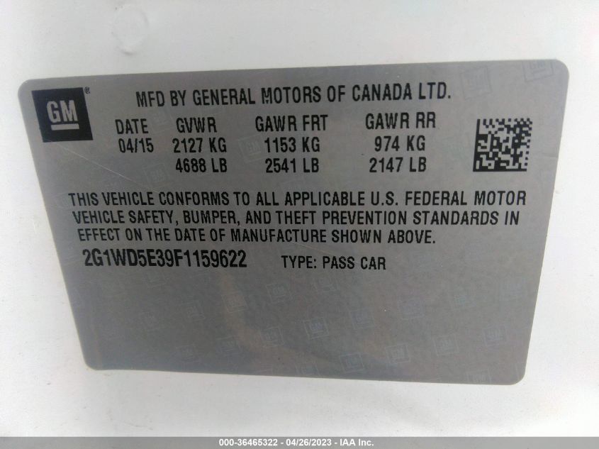 2015 CHEVROLET IMPALA LIMITED POLICE POLICE 2G1WD5E39F1159622