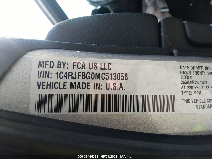 2021 JEEP GRAND CHEROKEE LIMITED - 1C4RJFBG0MC513058