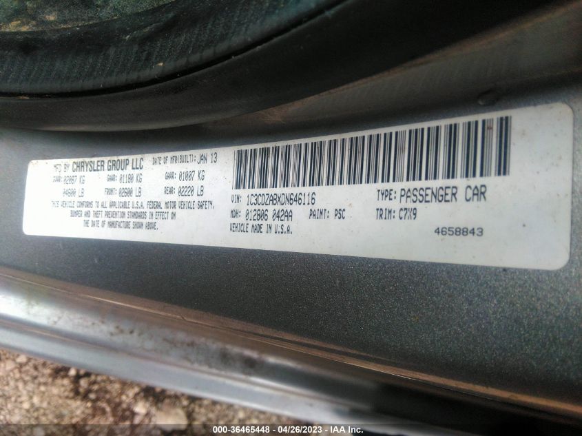 2013 DODGE AVENGER SE - 1C3CDZABXDN646116