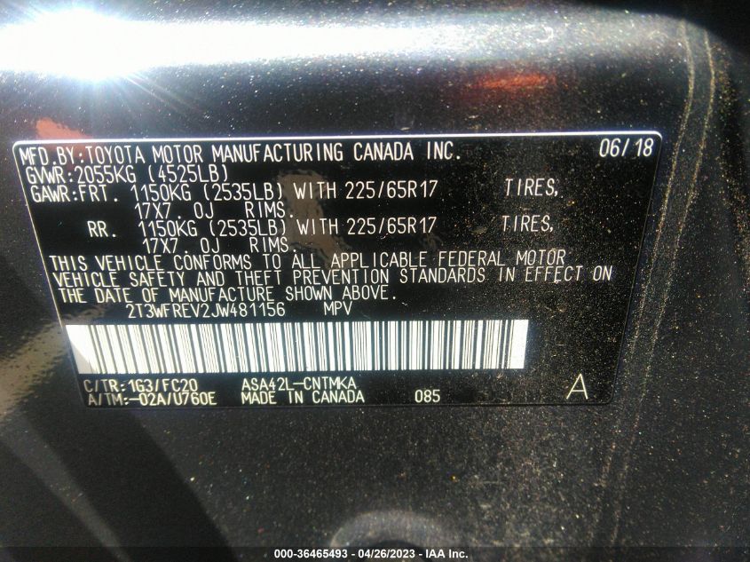 2018 TOYOTA RAV4 XLE/ADVENTURE - 2T3WFREV2JW481156