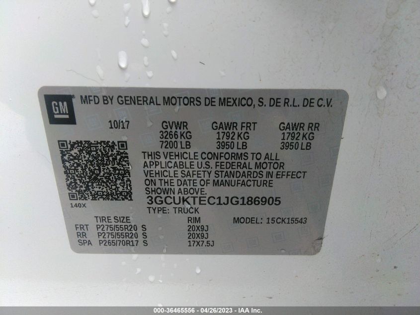 2018 CHEVROLET SILVERADO 1500 HIGH COUNTRY - 3GCUKTEC1JG186905