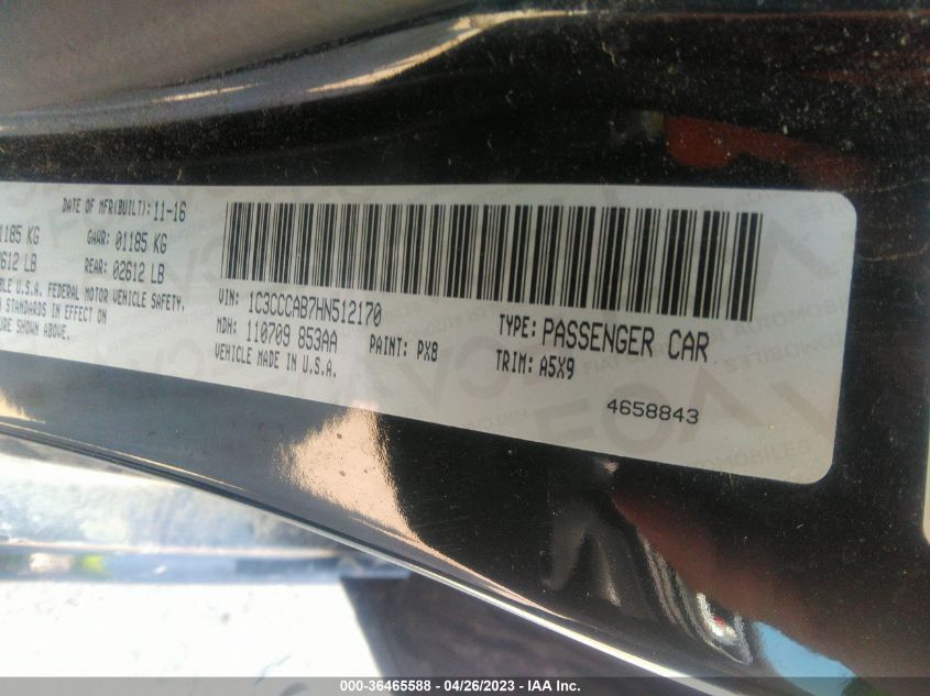 2017 CHRYSLER 200 LIMITED - 1C3CCCAB7HN512170