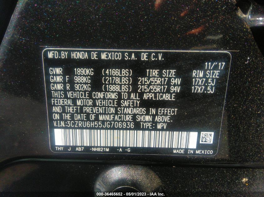 2018 HONDA HR-V EX - 3CZRU6H55JG706936