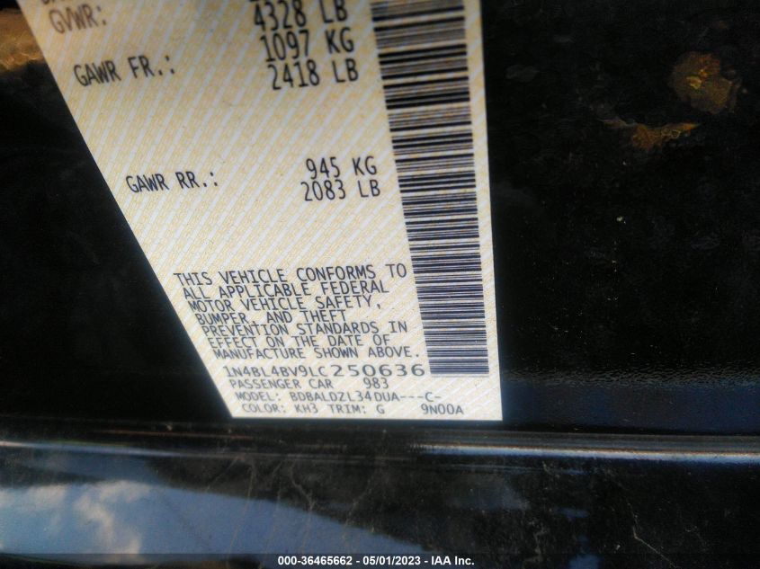 2020 NISSAN ALTIMA 2.5 S - 1N4BL4BV9LC250636
