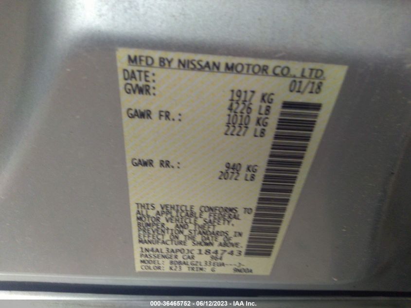 2018 NISSAN ALTIMA 2.5 S - 1N4AL3AP0JC184743