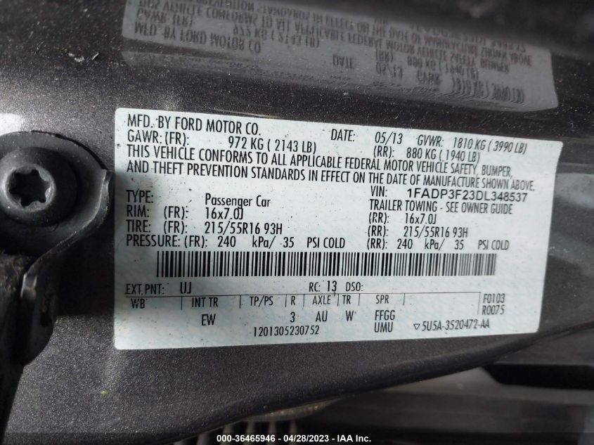 2013 FORD FOCUS SE - 1FADP3F23DL348537