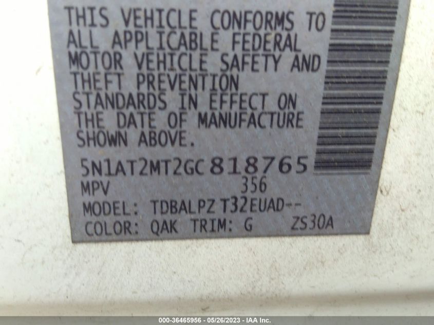 2016 NISSAN ROGUE SV/SL/S - 5N1AT2MT2GC818765