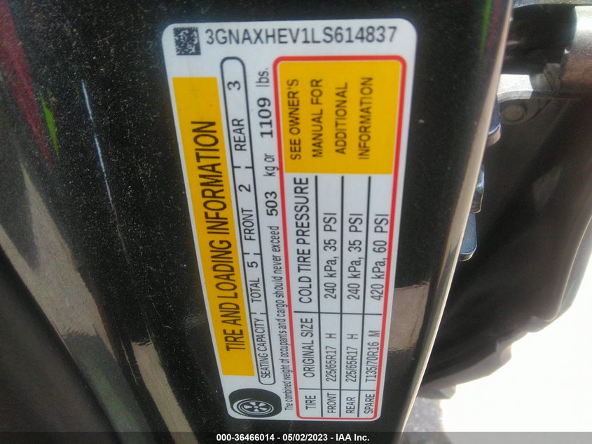 VIN 3GNAXHEV1LS614837 2020 CHEVROLET EQUINOX LS