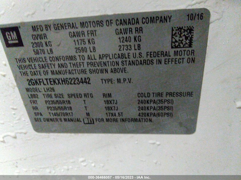 2017 GMC TERRAIN SLE - 2GKFLTEKXH6223442