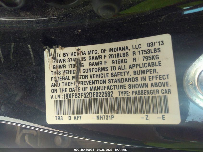 2013 HONDA CIVIC SDN LX - 19XFB2F52DE022582
