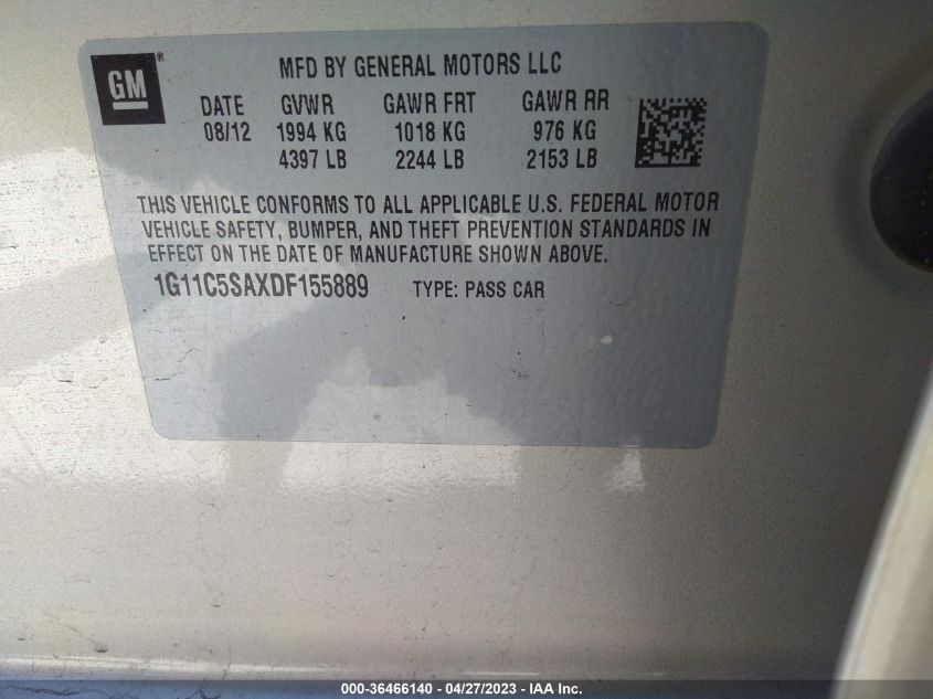 2013 CHEVROLET MALIBU LT - 1G11C5SAXDF155889