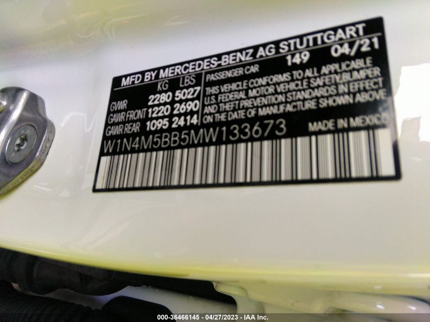 2021 MERCEDES-BENZ GLB AMG GLB 35 W1N4M5BB5MW133673