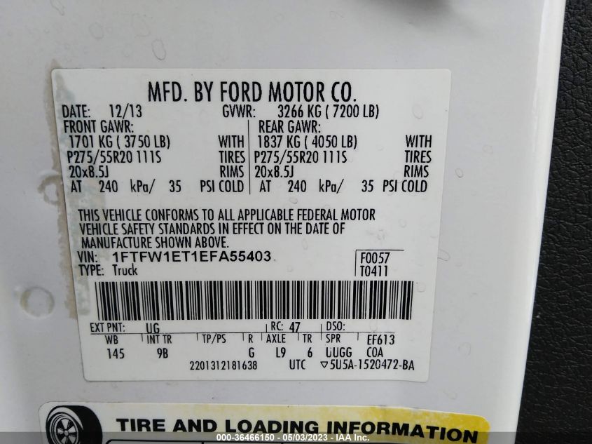 2014 FORD F-150 XL/XLT/FX4/LARIAT - 1FTFW1ET1EFA55403