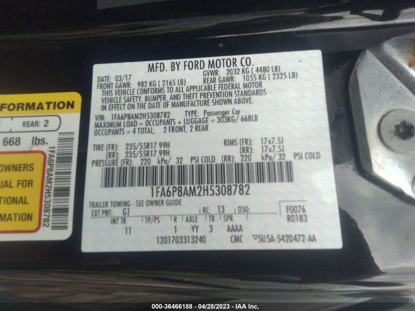 2017 FORD MUSTANG V6 - 1FA6P8AM2H5308782