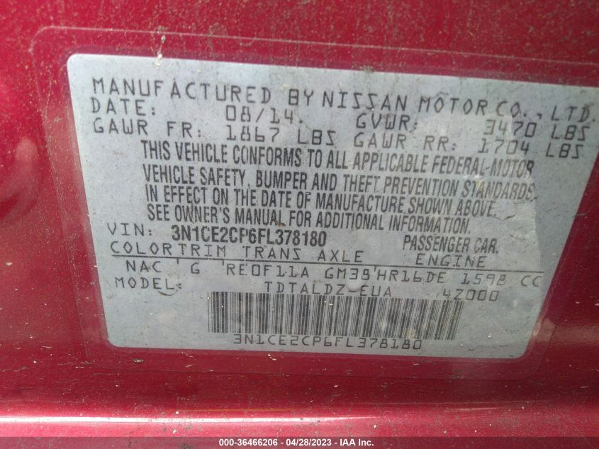 2015 NISSAN VERSA NOTE SV - 3N1CE2CP6FL378180