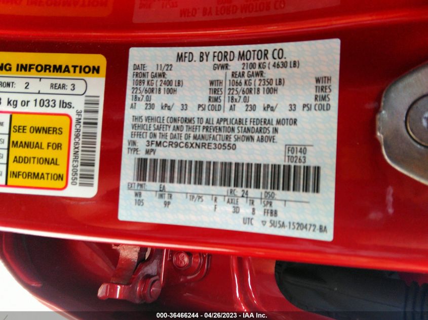 2022 FORD BRONCO SPORT OUTER BANKS - 3FMCR9C6XNRE30550