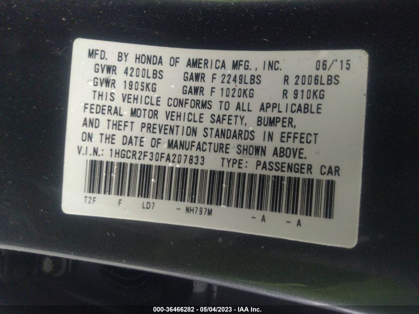 2015 HONDA ACCORD SEDAN LX - 1HGCR2F30FA207833