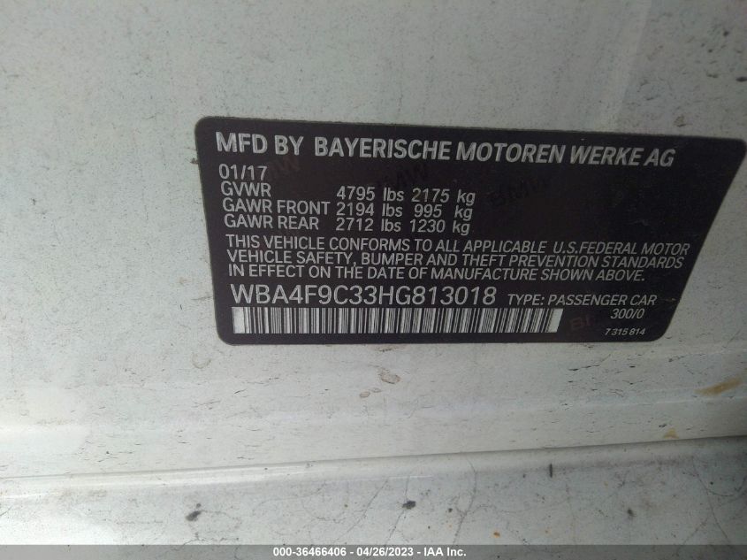 2017 BMW 4 SERIES 430I XDRIVE - WBA4F9C33HG813018