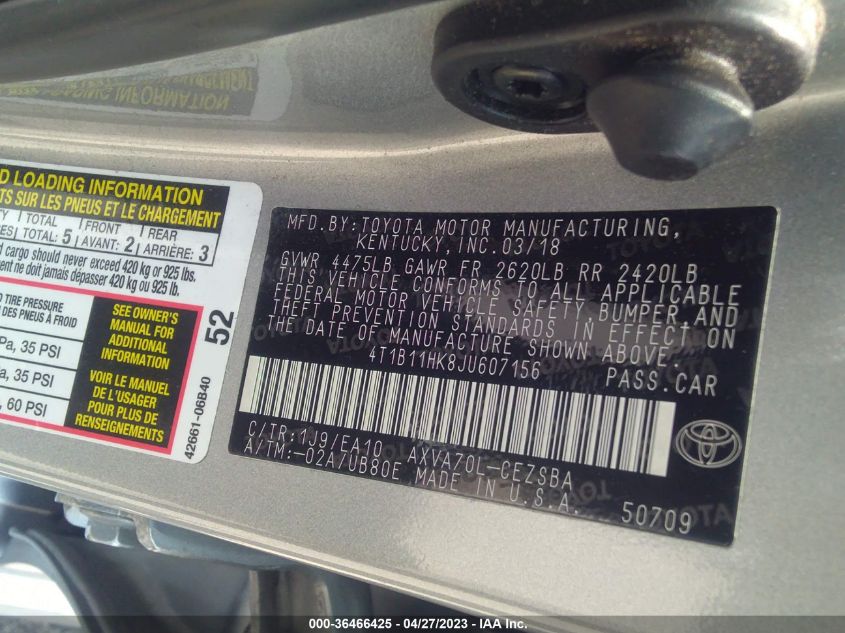 2018 TOYOTA CAMRY LE/SE/XLE/L - 4T1B11HK8JU607156
