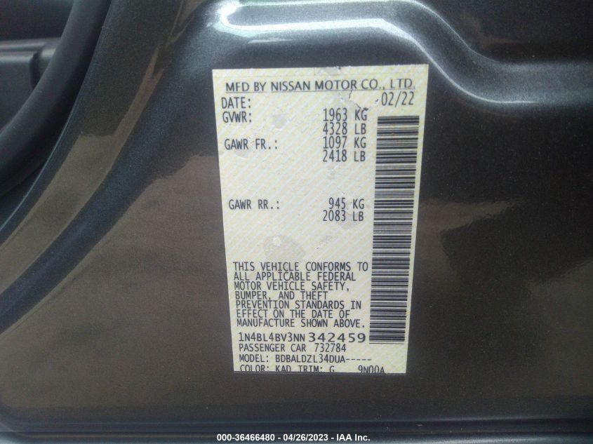 2022 NISSAN ALTIMA 2.5 S - 1N4BL4BV3NN342459
