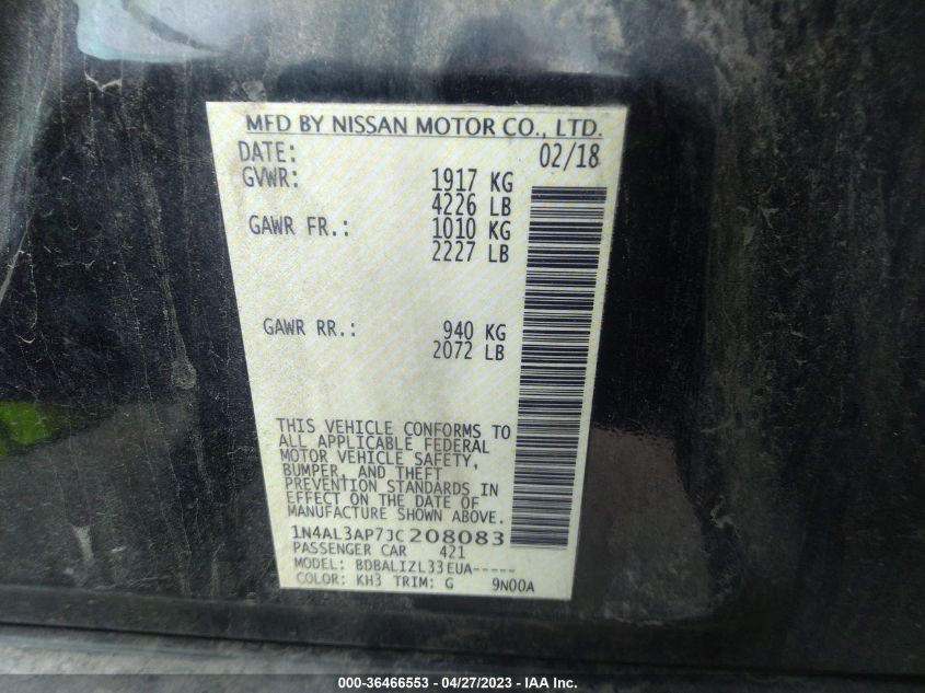 2018 NISSAN ALTIMA 2.5 SV - 1N4AL3AP7JC208083