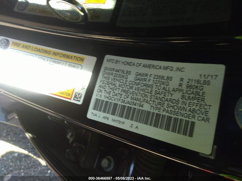 2018 HONDA ACCORD SEDAN SPORT 1.5T - 1HGCV1F36JA054194