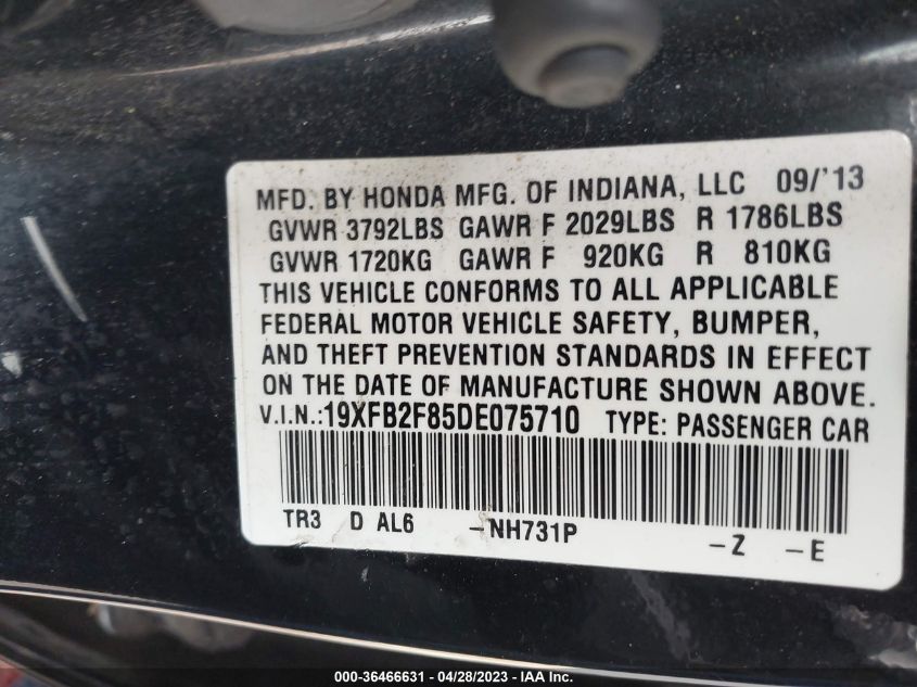 2013 HONDA CIVIC SDN EX - 19XFB2F85DE075710