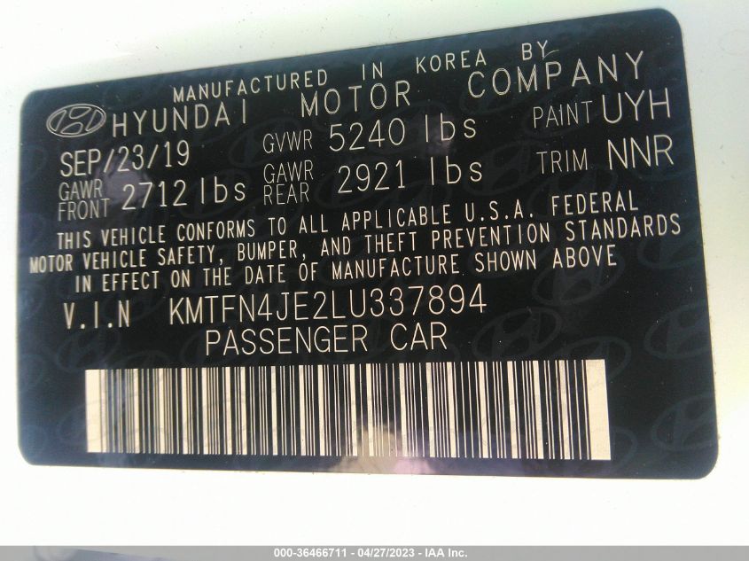 2020 GENESIS G80 3.8L KMTFN4JE2LU337894