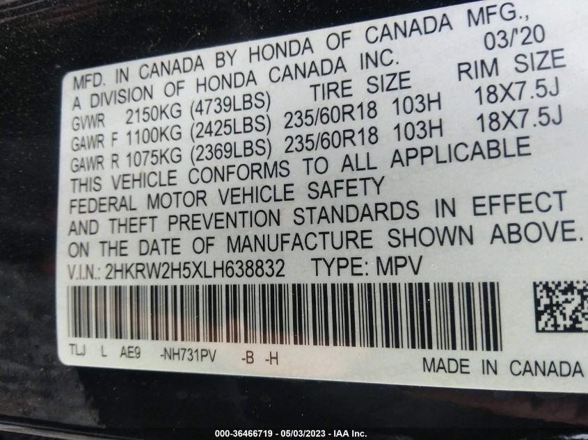 2020 HONDA CR-V EX - 2HKRW2H5XLH638832