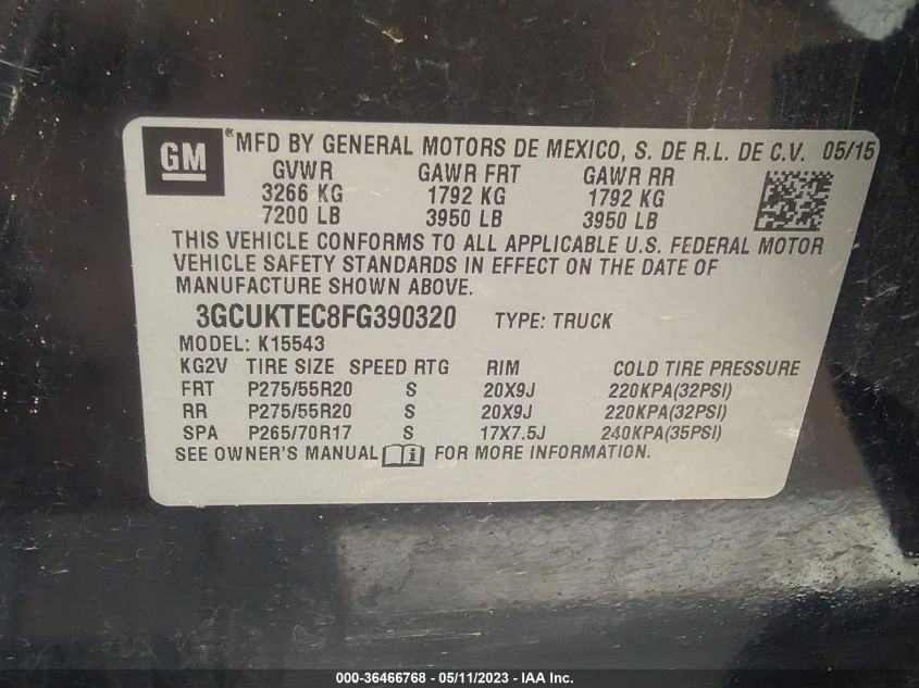 2015 CHEVROLET SILVERADO 1500 HIGH COUNTRY - 3GCUKTEC8FG390320