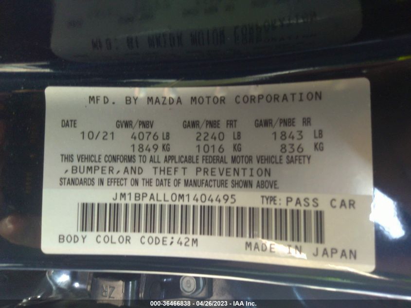 2021 MAZDA MAZDA3 HATCHBACK PREFERRED JM1BPALL0M1404495