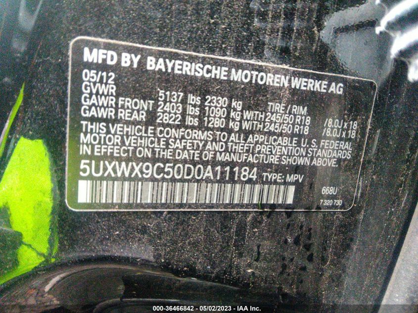 2013 BMW X3 XDRIVE28I - 5UXWX9C50D0A11184