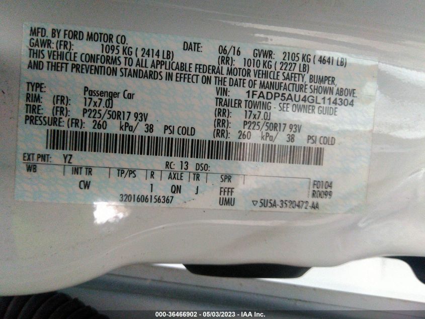 2016 FORD C-MAX HYBRID SE - 1FADP5AU4GL114304