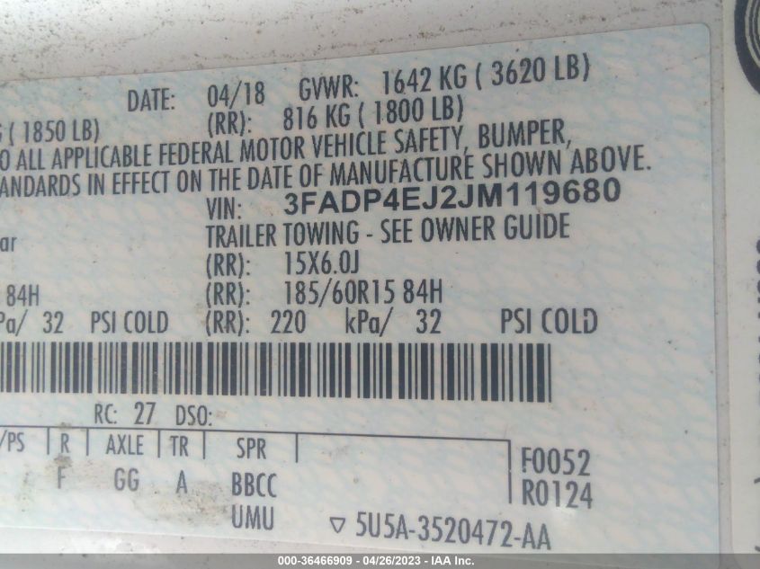 2018 FORD FIESTA SE - 3FADP4EJ2JM119680