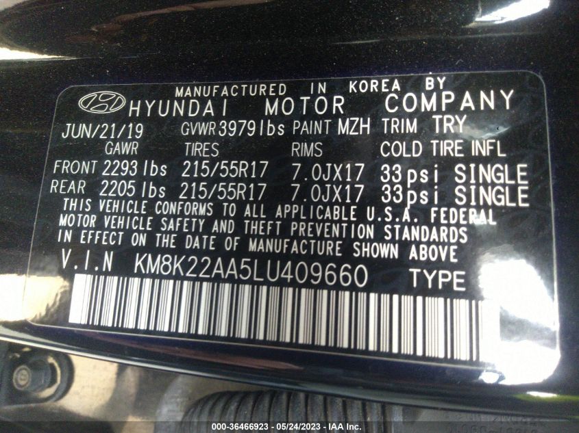 2020 HYUNDAI KONA SEL - KM8K22AA5LU409660