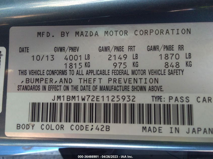 2014 MAZDA MAZDA3 I GRAND TOURING - JM1BM1W72E1125932