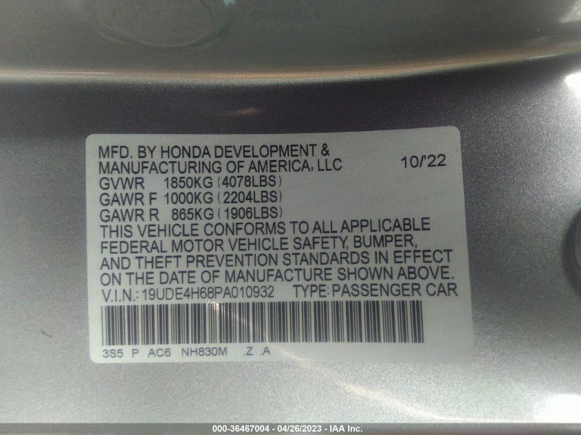 2023 ACURA INTEGRA W/A-SPEC TECH PACKAGE 19UDE4H68PA010932