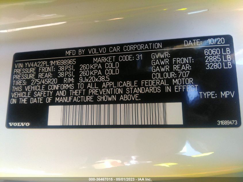 2021 VOLVO XC90 INSCRIPTION - YV4A22PL1M1698965