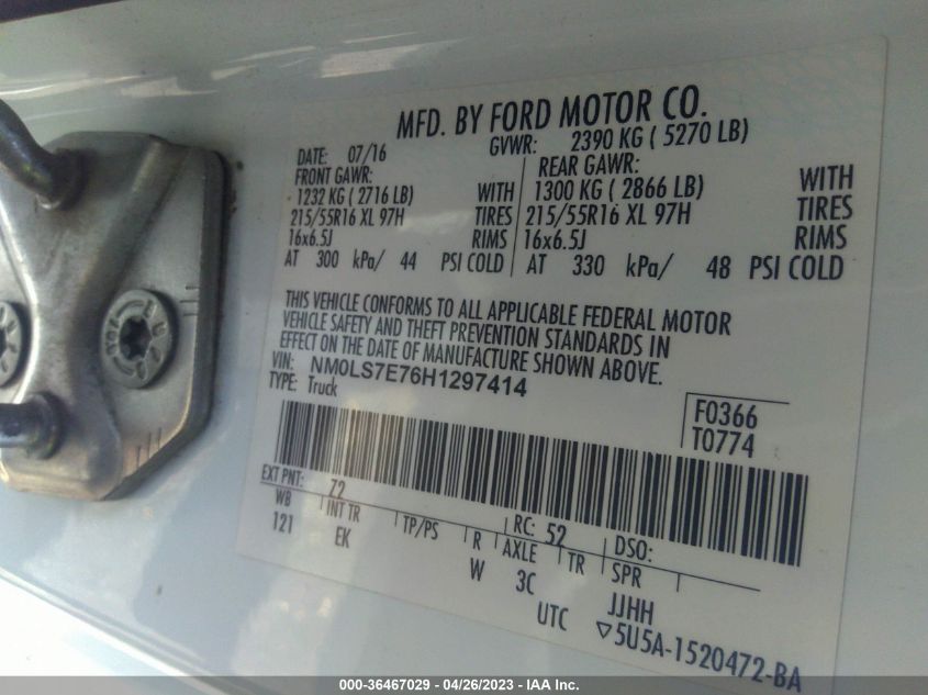 2017 FORD TRANSIT CONNECT VAN XL - NM0LS7E76H1297414