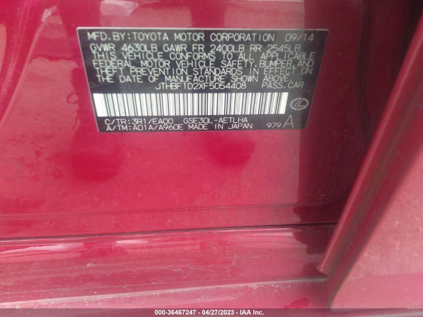 2015 LEXUS IS 250 - JTHBF1D2XF5054408