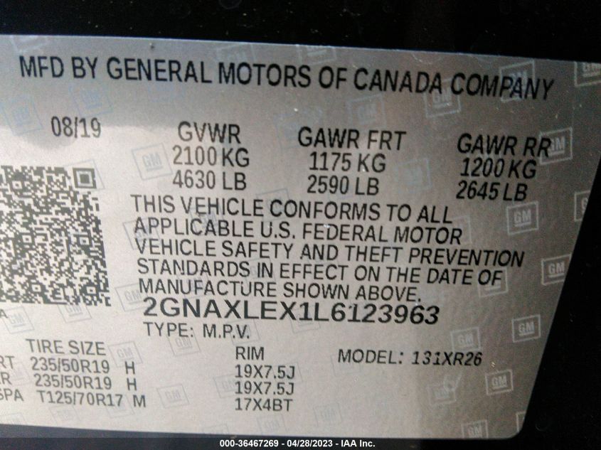 2020 CHEVROLET EQUINOX LT - 2GNAXLEX1L6123963